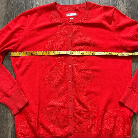 Marie Lund Vtg Red Long Sleeves Button Lace Knit Cardigan Sweater Holidays XL - Picture 12 of 14